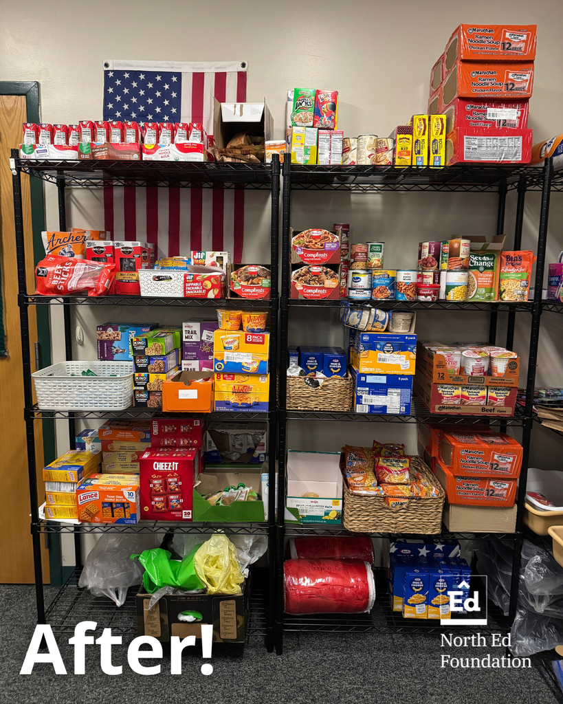 Food pantry with text overlay that reads "After!" with the North Ed Foundation logo.