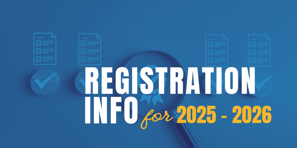 Clipboard with paper showing check marks and a pencil with text "Registration Information"