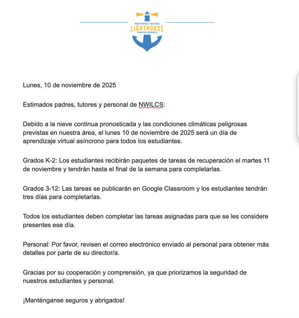 Letter in Spanish on NWILCS Letterhead
