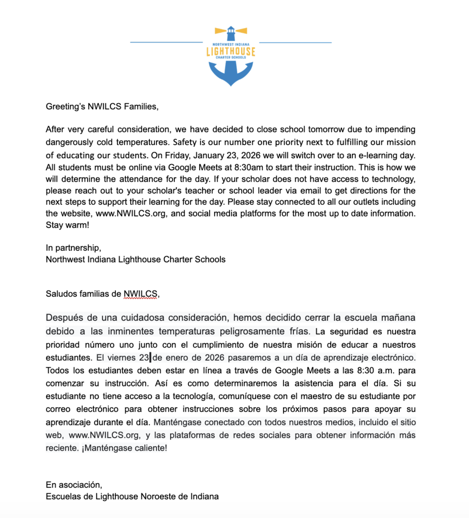 Cold Weather Announcement