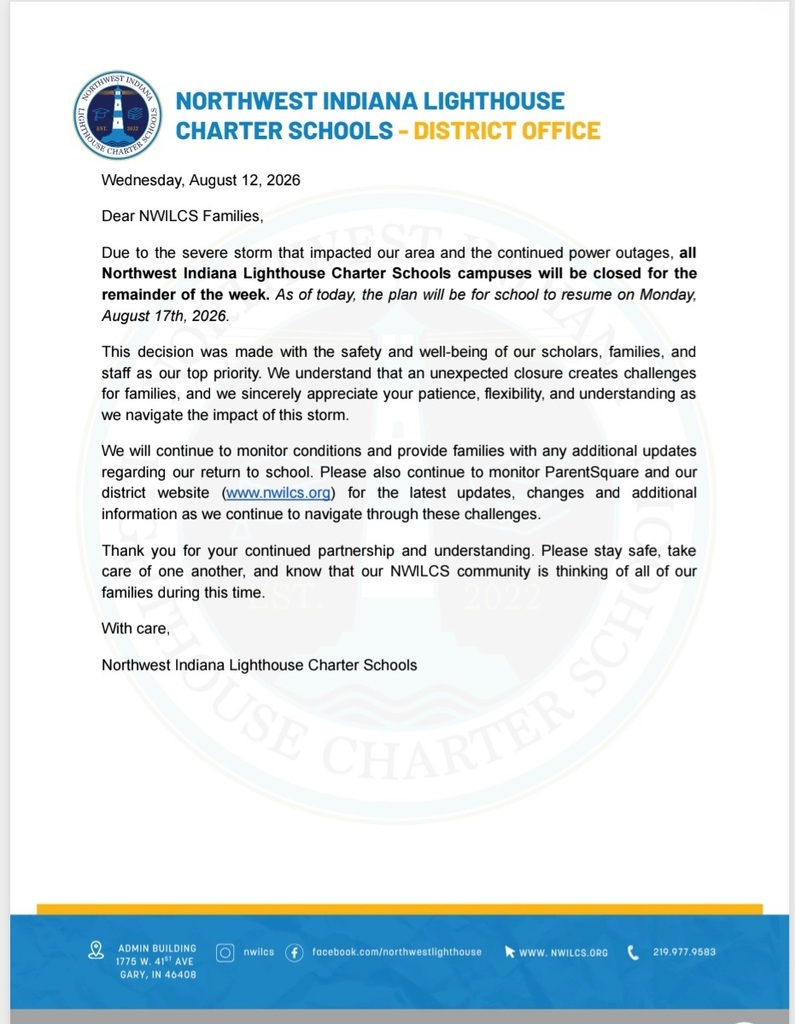 Letter from NWILCS to families regarding school closure