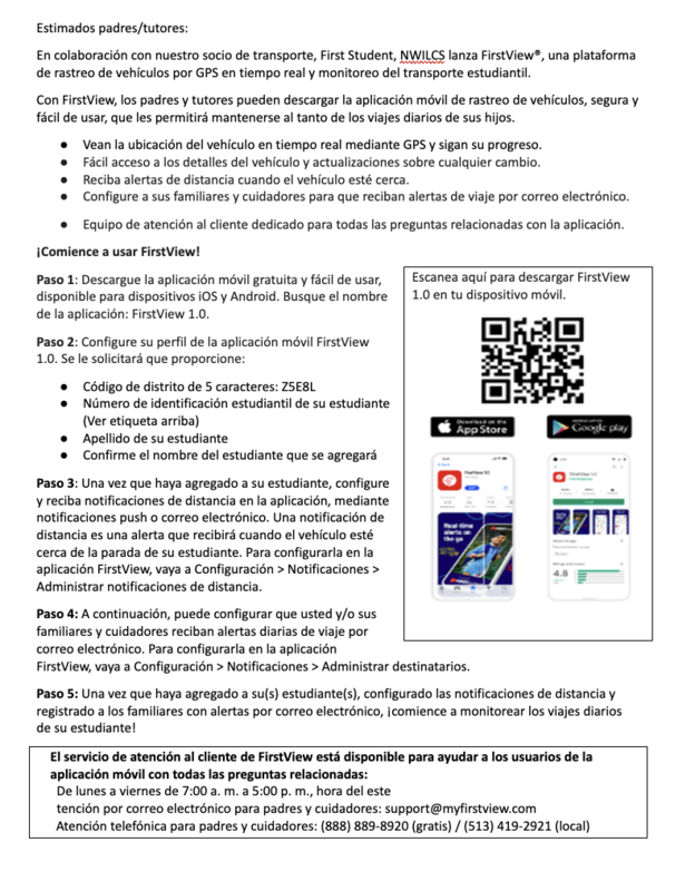 First Student First View App Directions in Spanish