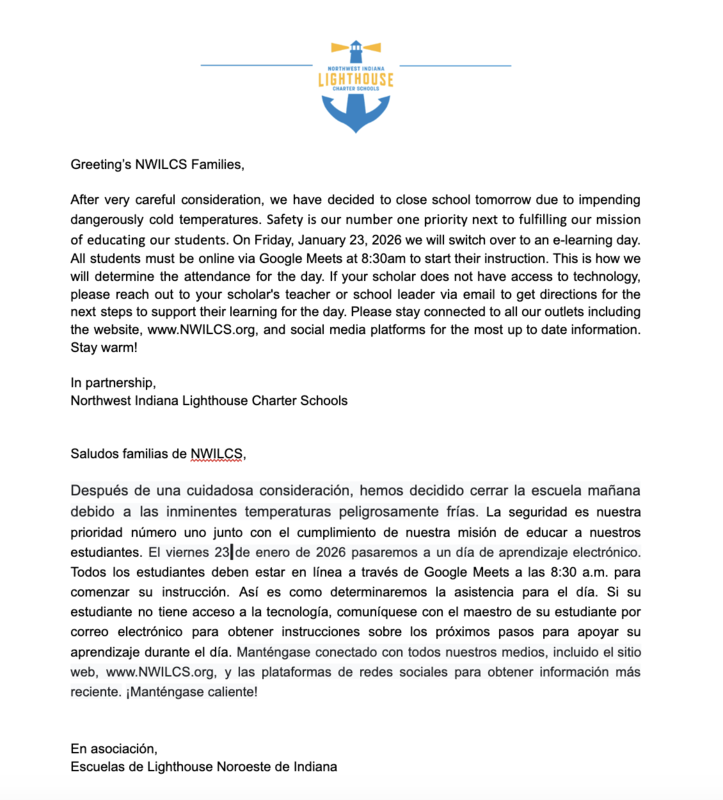 Cold Weather Announcement