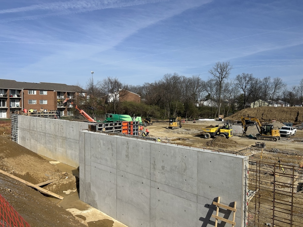 Retaining walls being built at new Colerain Elementary building site