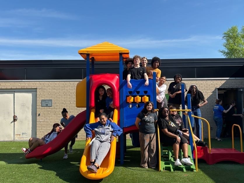Students on playground equipment