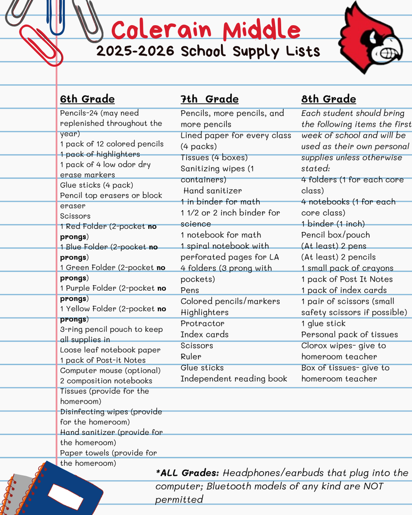 25-26 School Supply Lists