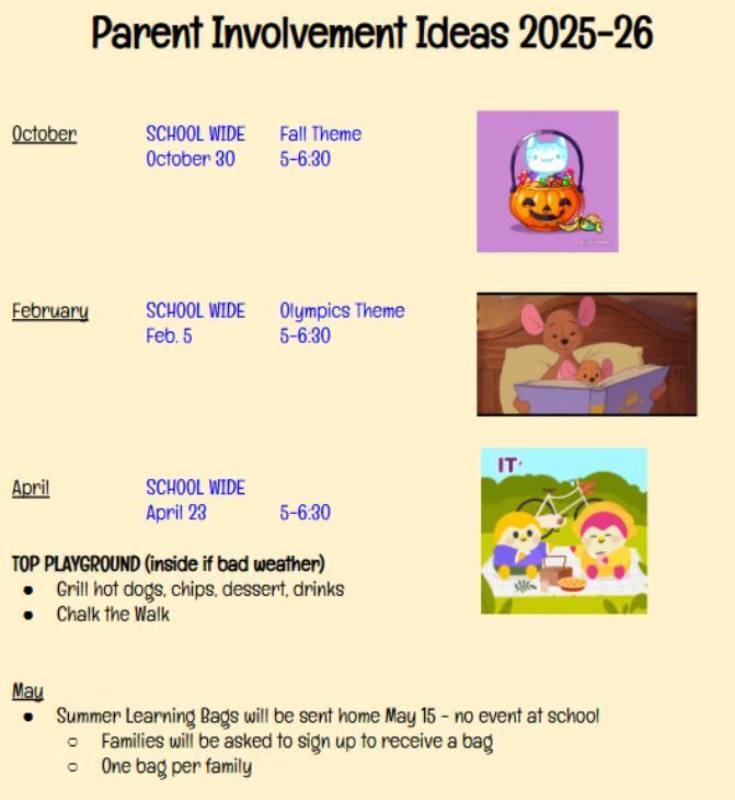 Parent involvement flyer for upcoming events