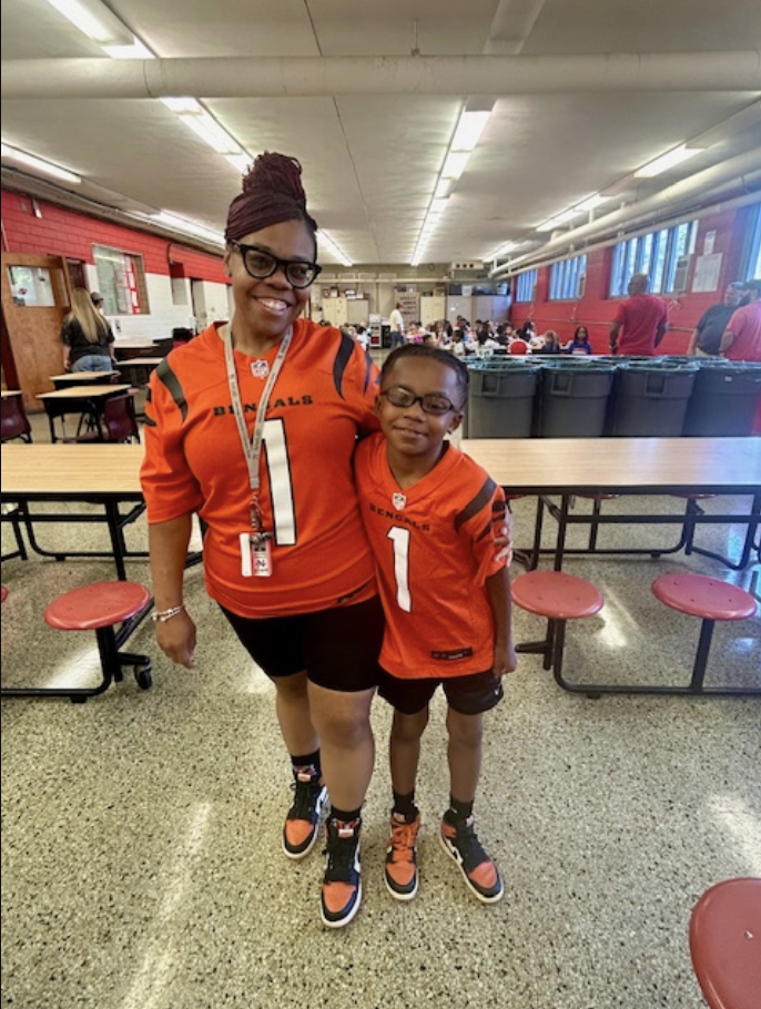 teacher and student wearing bengals jersey