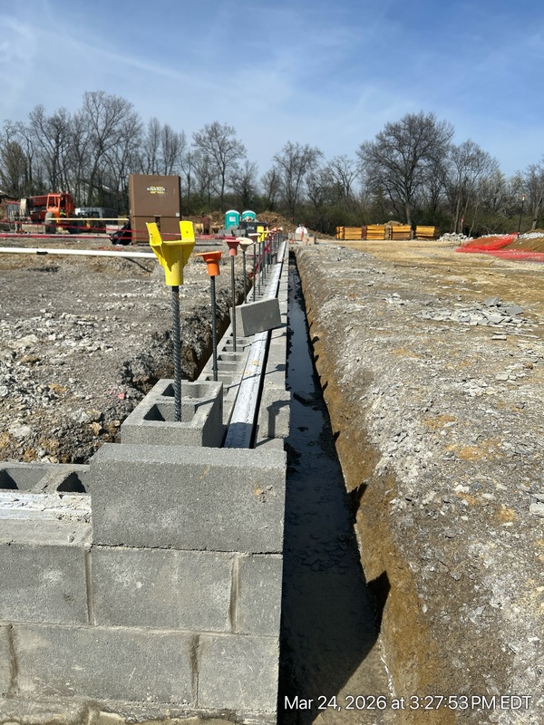 Foundation blocks being laid at New Colerain Elementary building site