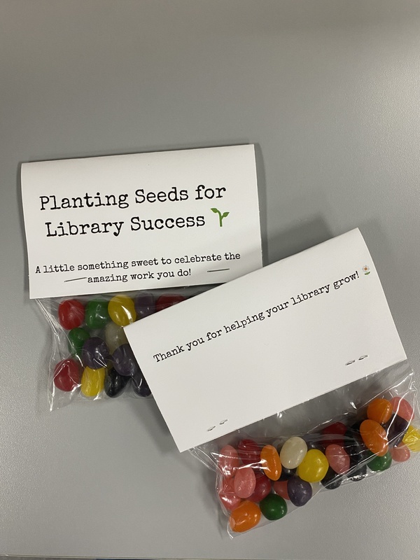 Image of jelly beans as a favor to librarians as a thank you for all they do.
