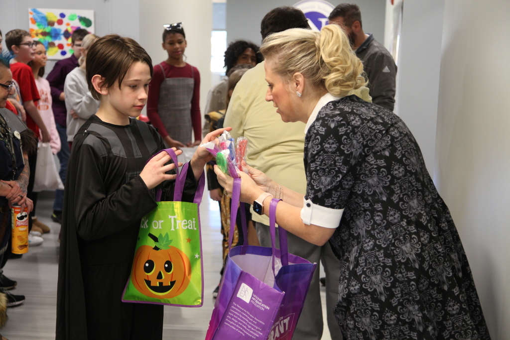 Valley Middle School RISE and NCAT students trick or treating at the Administrative Center today.