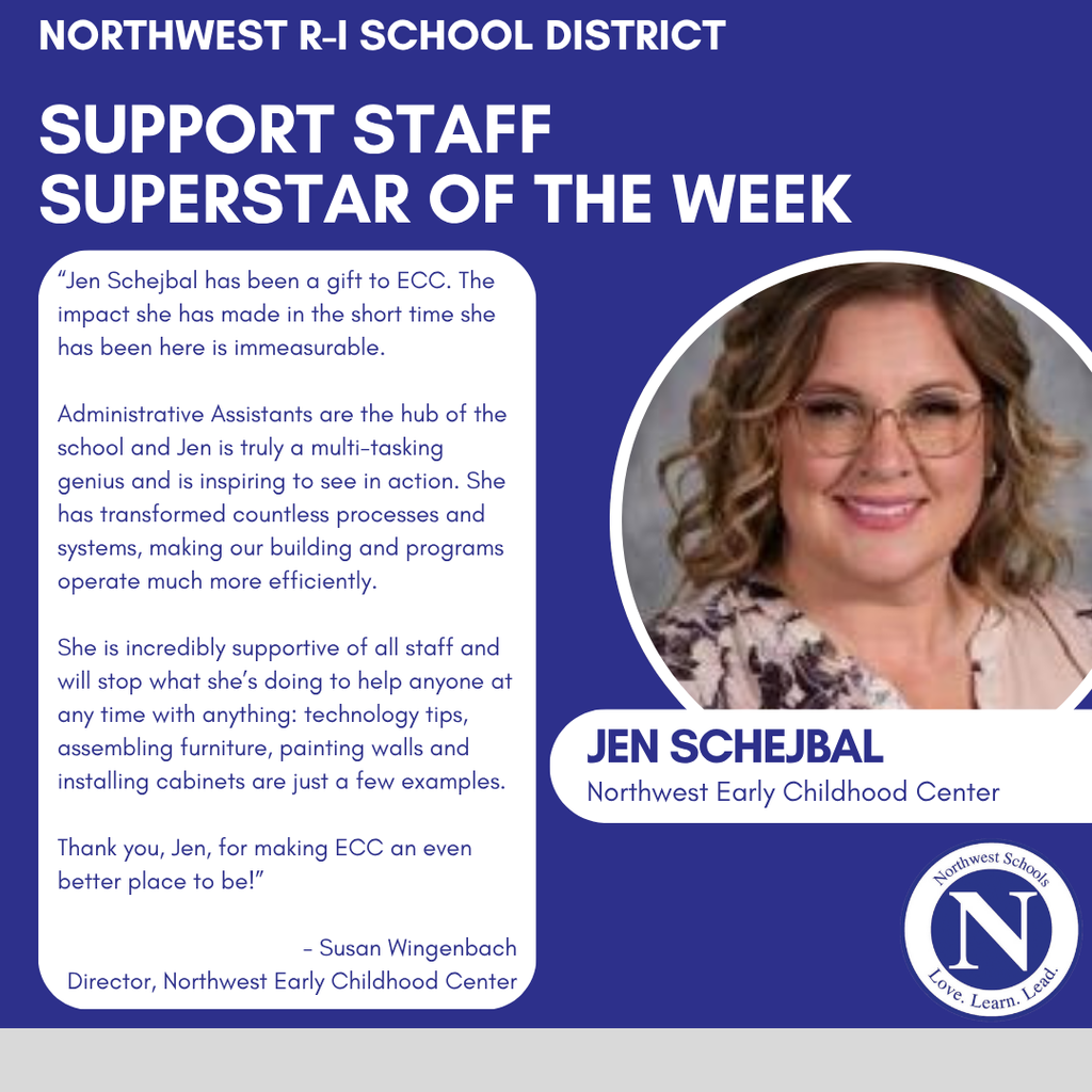 Support Staff Superstar of the Week Jen Schejbal, Northwest Early Childhood Center