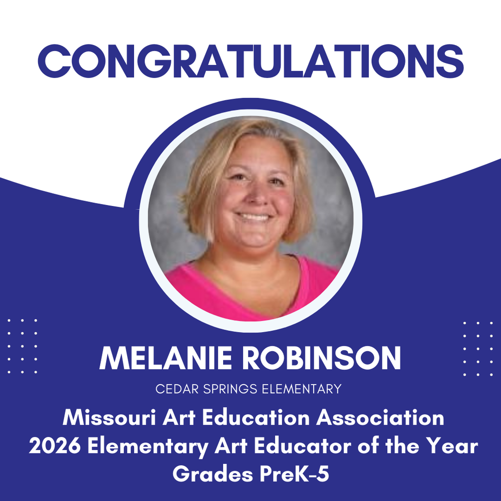 Cedar Springs Elementary art teacher Melanie Robinson is the MIssouri Art Association 2026 Elementary Art Educator of the year Grades PreK-5