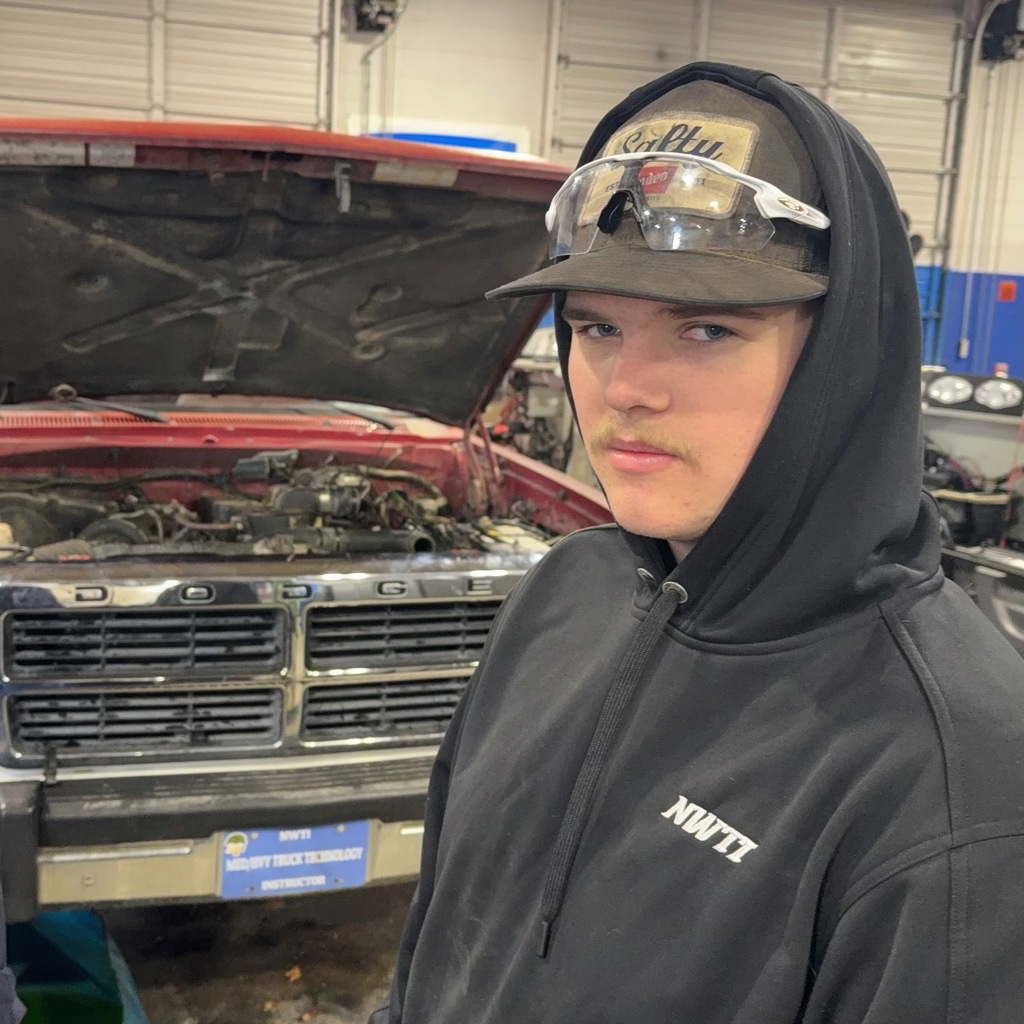 Diesel Tech student Justin Matkins works on a 1991 Dodge Pickup Truck