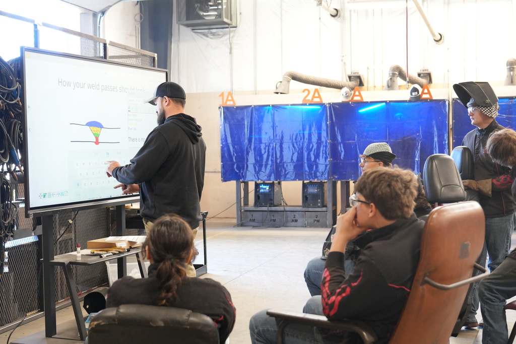 Students attending a welding class