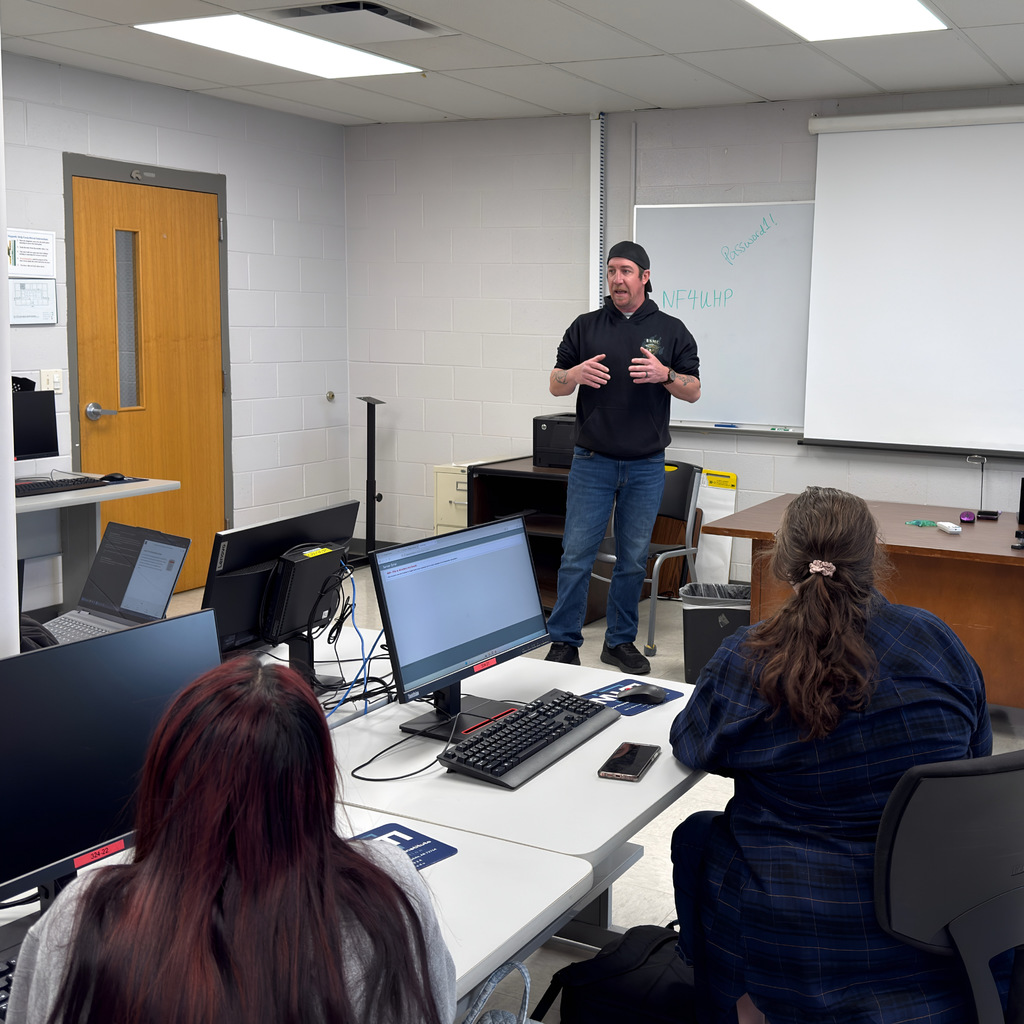 on wednesday, february fourth, former NWTI student A.J. Collins came to talk to our Info Systems class