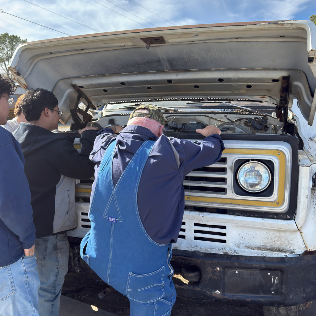 February 11th diesel truck tech students work to get an old model running