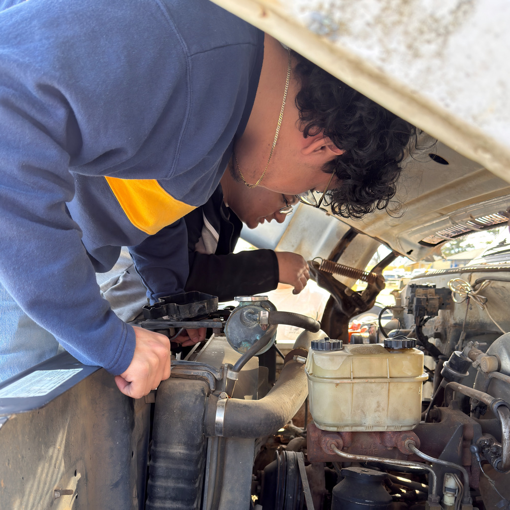 February 11th diesel truck tech students work to get an old model running