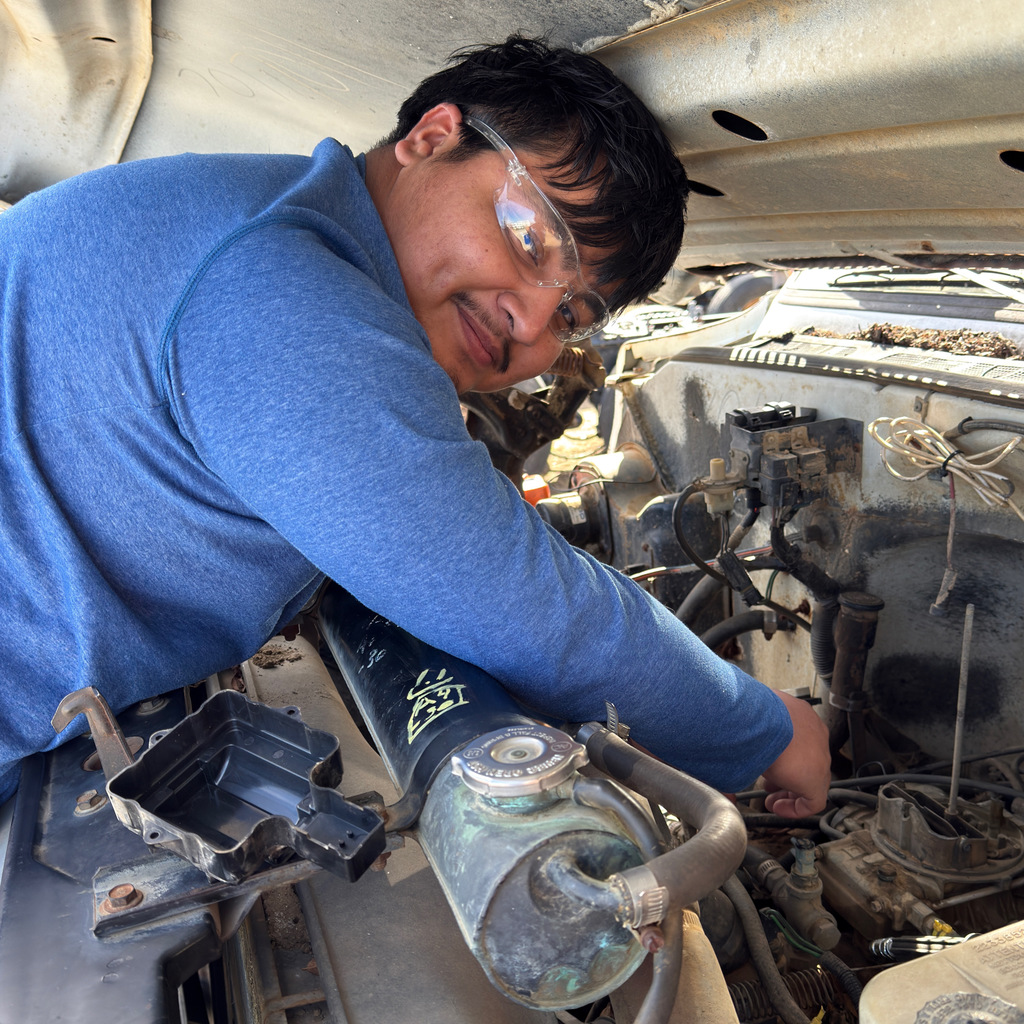 February 11th diesel truck tech students work to get an old model running