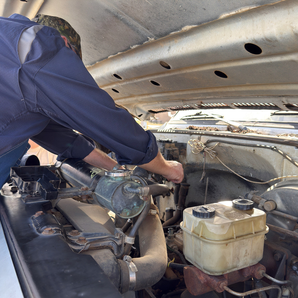 February 11th diesel truck tech students work to get an old model running