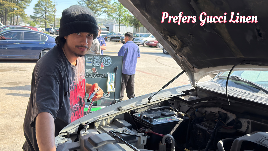 Automotive repair technology students with their projects. Thursday, April 9th.