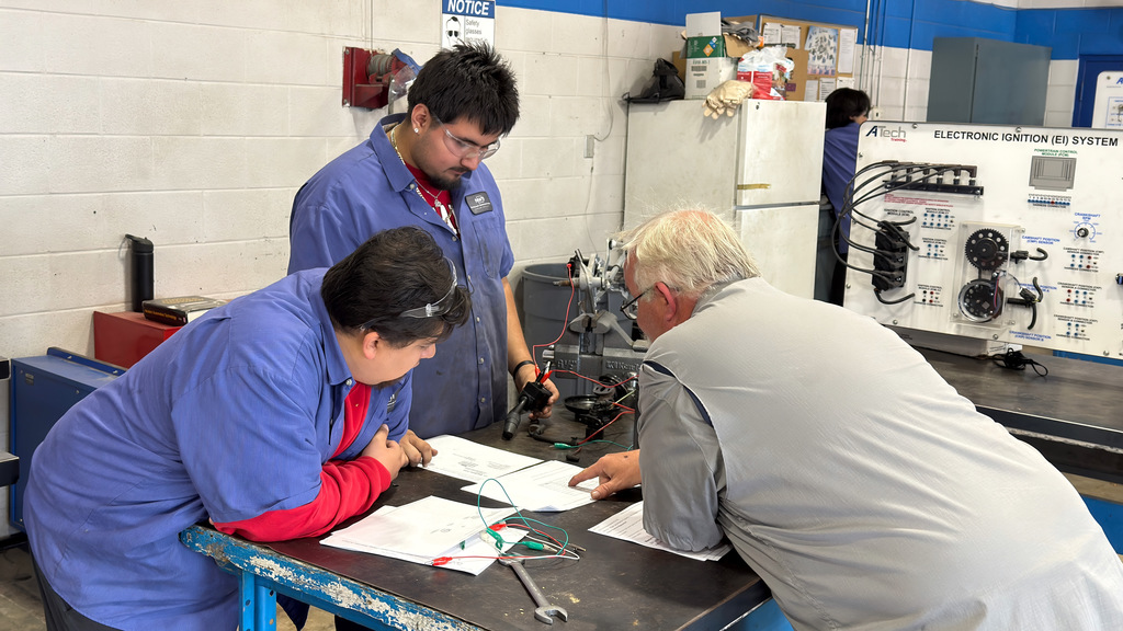 Automotive repair technology students with their projects. Thursday, April 9th.