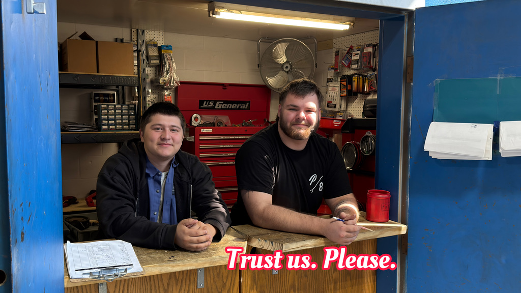 Automotive repair technology students with their projects. Thursday, April 9th.