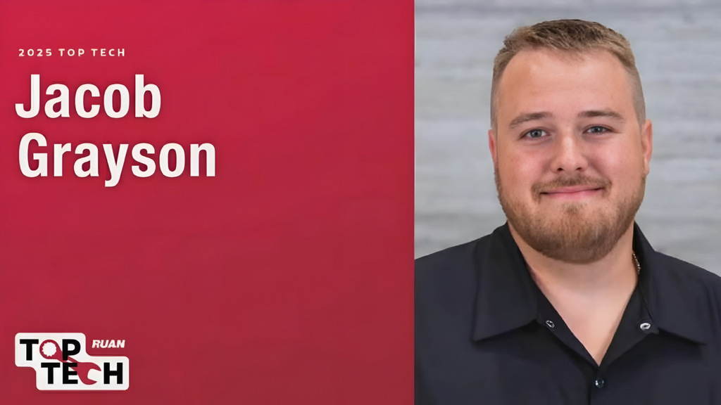 Former NWTI Diesel Tech student Jacob Grayson was Ruan's Top Tech of 2025