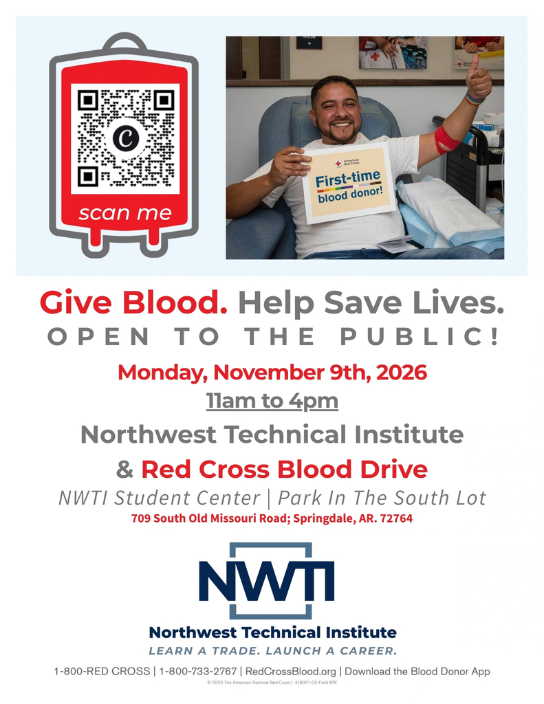Give blood. Save Lives. Red Cross and NWTI Blood Drive. November, 9th