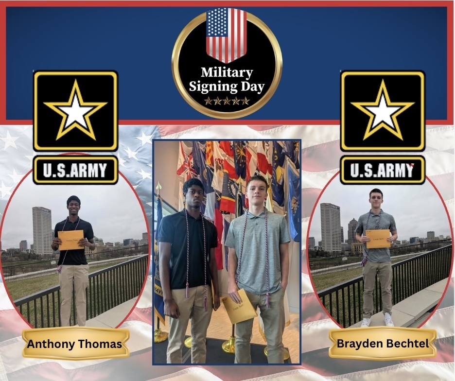 graphic image of students signing to the army