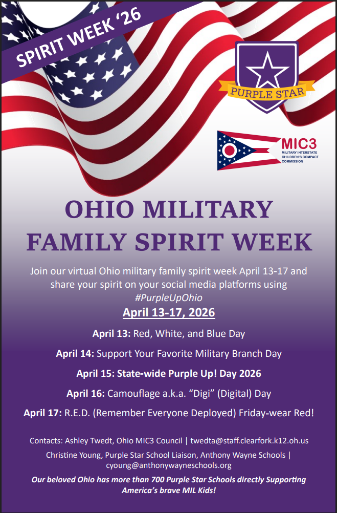 graphic image of ohio military family spirit week flyer