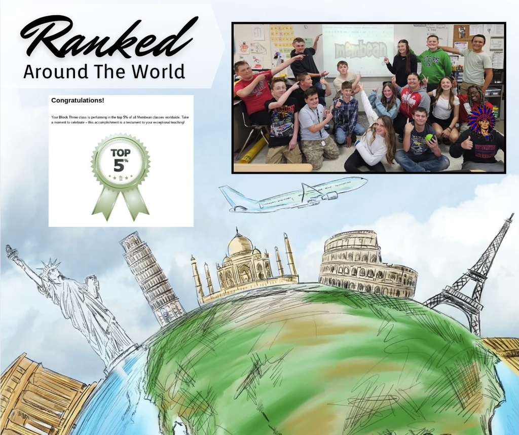 graphic image of students being ranked in top 5% on membean
