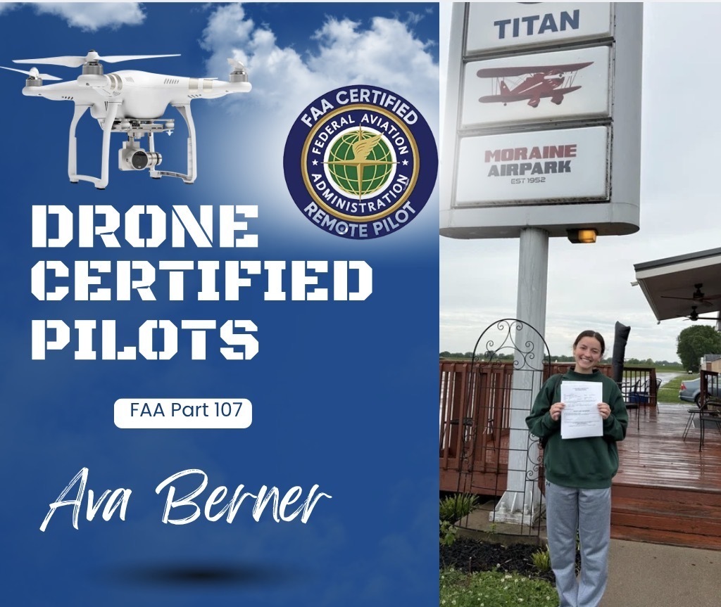 graphic image of student earning her unmanned aircraft pilot certification