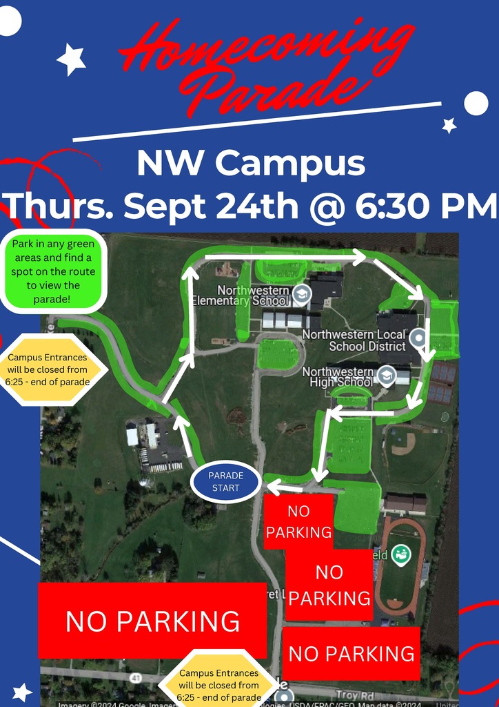 graphic image of homecoming parade route and parking information