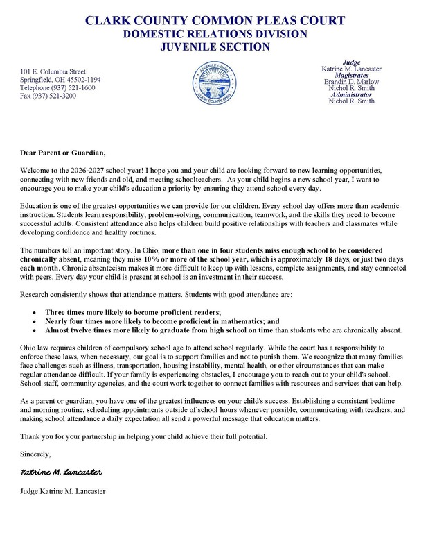 graphic image of letter from judge lancaster regarding attendance