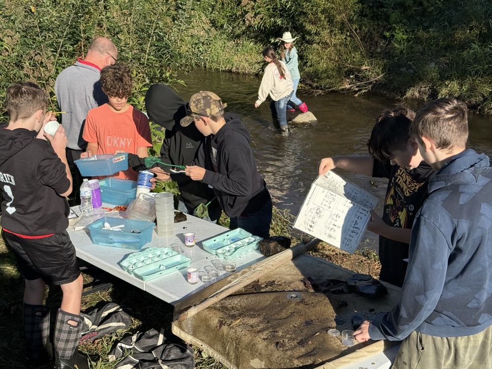 Middle school students exploring creek at Albion Boro Park
