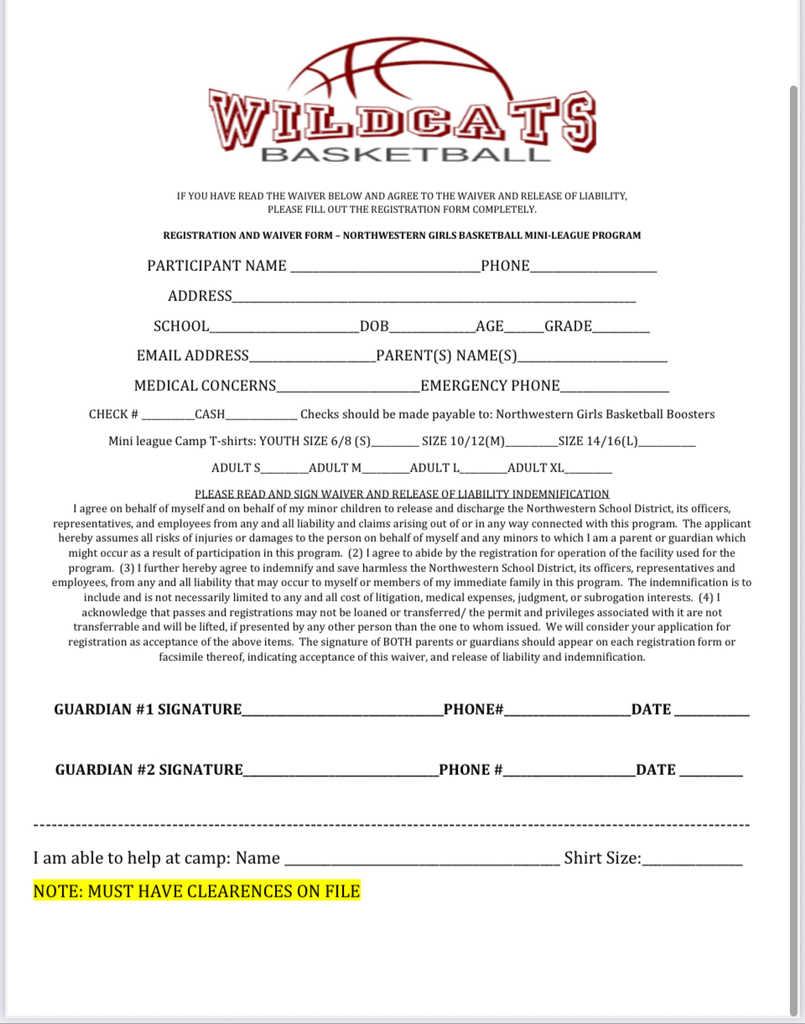 Mini Camp Registration Form