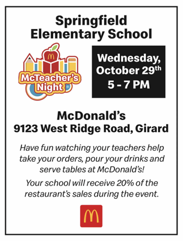 McDonald's McTeacher's Night in Girard tonight.