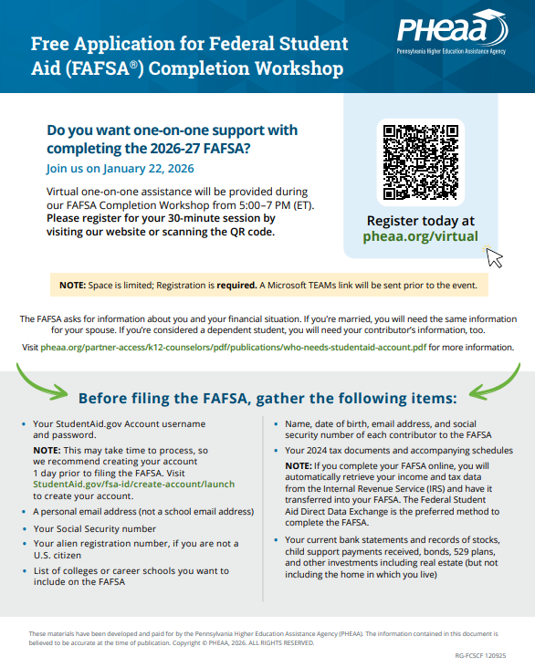 January 22, 2026 FAFSA Workshop