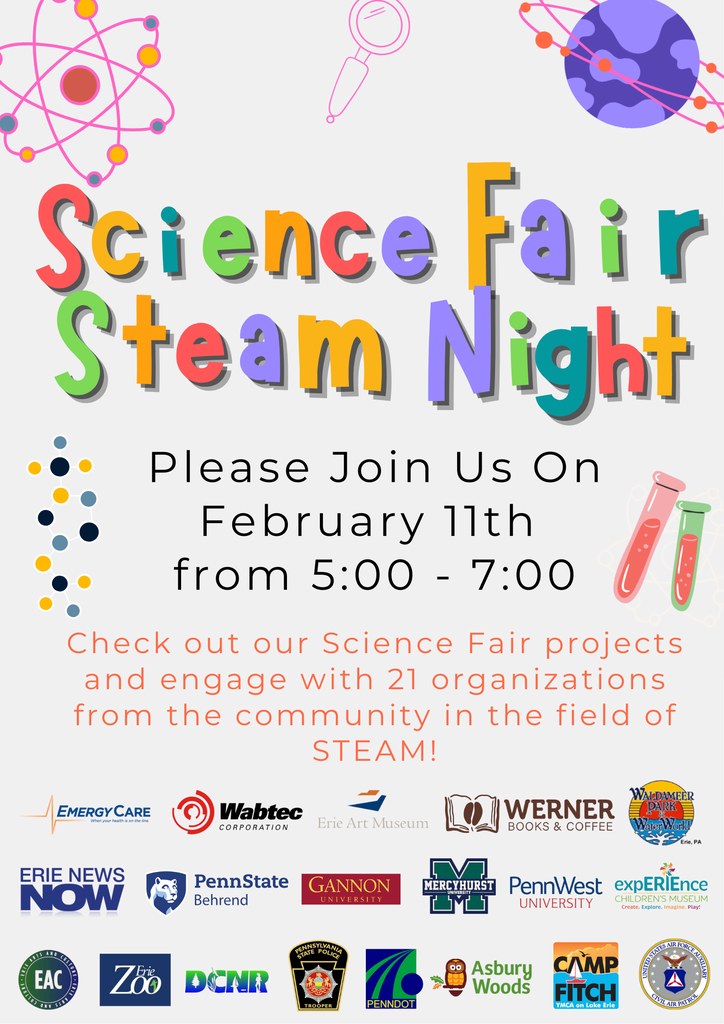 Science Fair Steam Night on February 11th from 5-7pm at Springfield Elementary