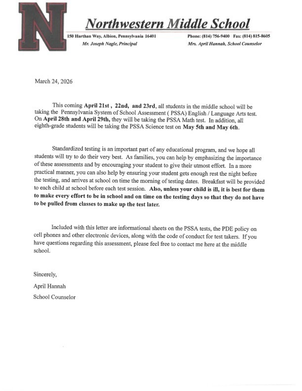 2026 PSSA Parent letter info