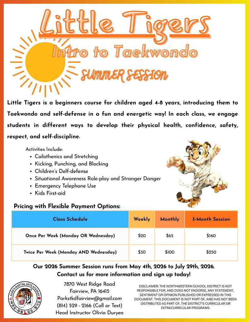 Little Tigers Summer Session Flyer
