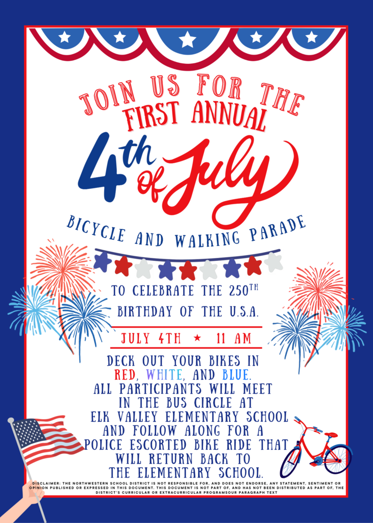 July 4 Bicycle & Walking Parade - 11 AM @ Elk Valley Elementary School