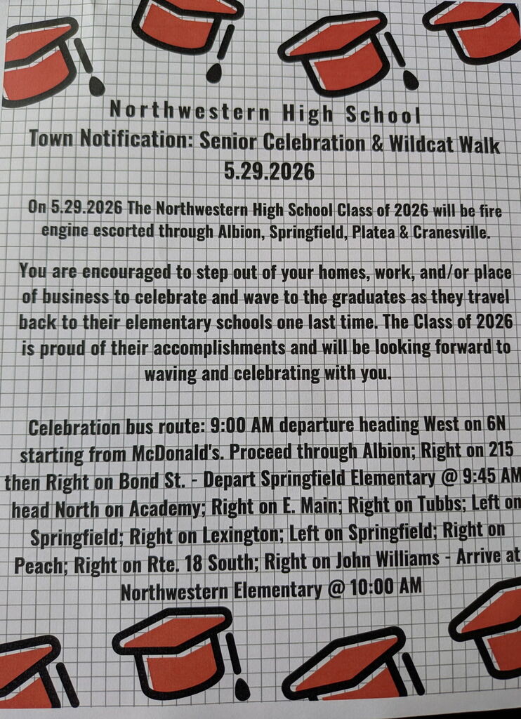 Class of 2026 Senior Celebration Bus Route for May 29