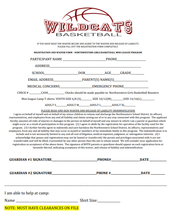 Girls Basketball Camp Registration Page
