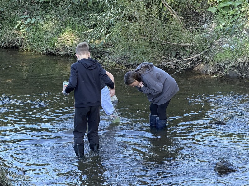 Middle school students exploring creek at Albion Boro Park