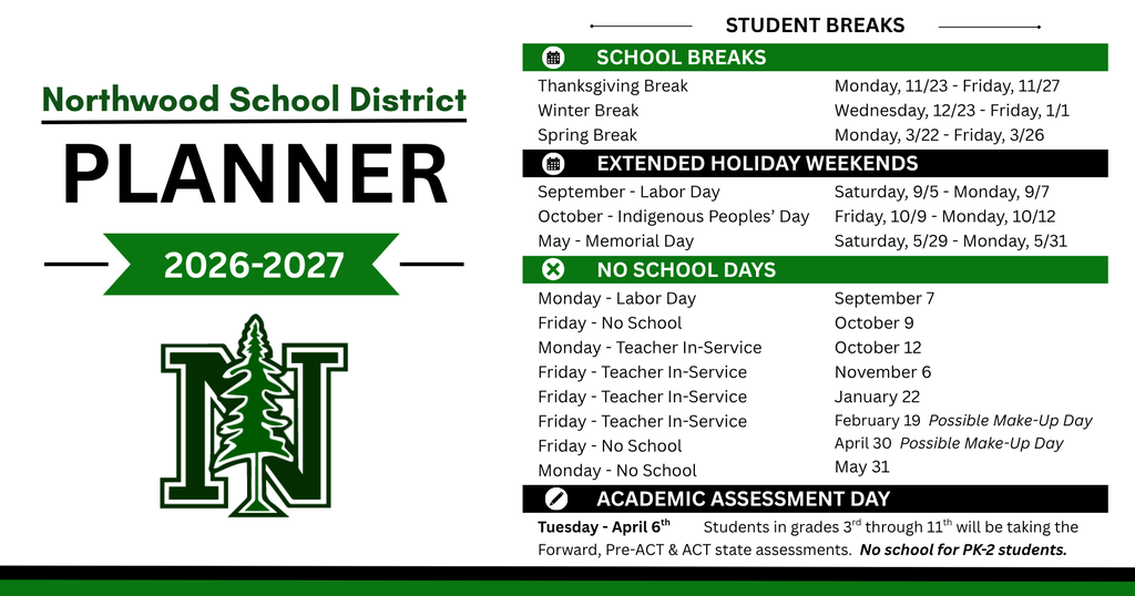 Northwood School District Planner 26-27
