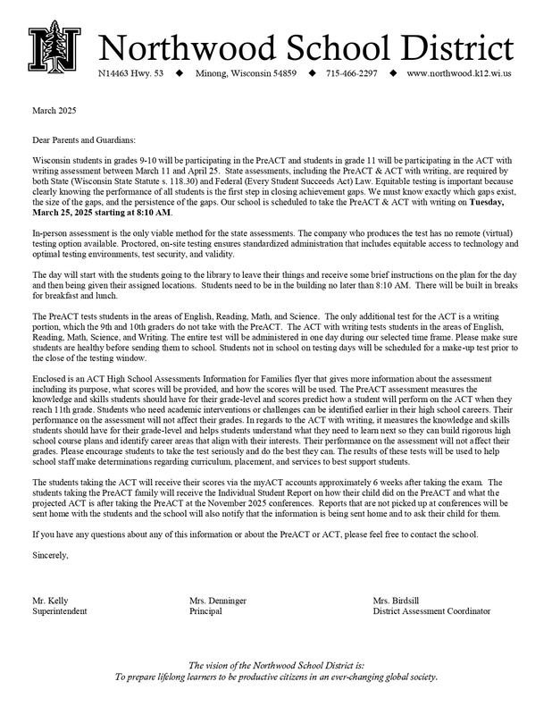 PreACT ACT Parent Letter 2025