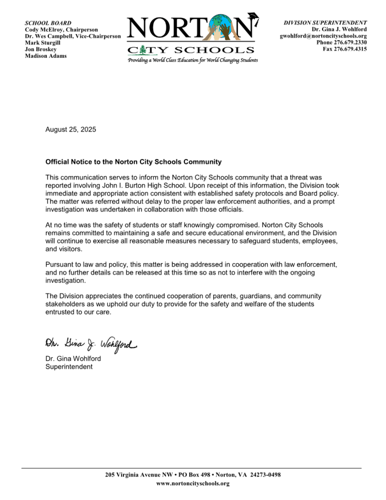 Community Notification: Burton High School Safety Update