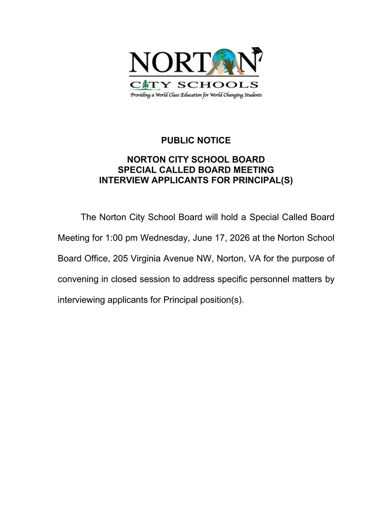Special Called Board Meeting : June 17, 2026 1 PM